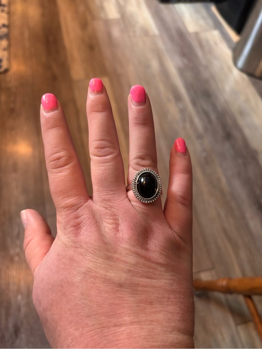 Sterling Silver Black Oval Stone Statement Ring - Black